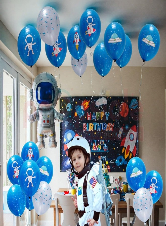 بروبسيكل بالونات بروبسكل بتصميم فضائي، مجموعة بالونات لاتكس مطبوعة عليها رائد فضاء أزرق وقمر، لتزيين حفلات أعياد ميلاد الأطفال، عبوة من 10 قطع - Image 5